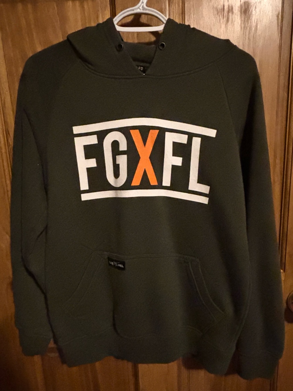 flag nor fail Olive Green Hoodie with White and Orange Logo